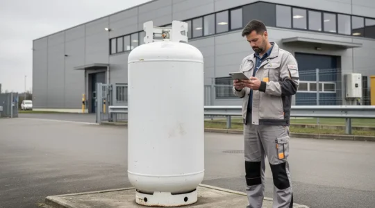 Citerne gaz propane professionnelle installée près d'un établissement hôtelier en zone rurale